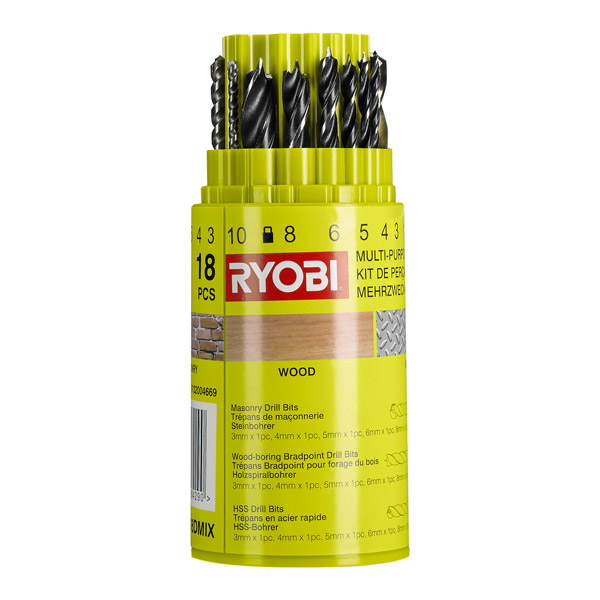 Ryobi Mixed Drill Bit Set ( 18 Pieces ) RAK18DMIX